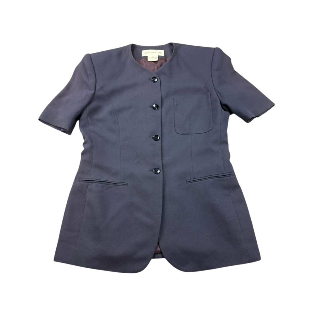 Vintage Jones New York‎ Womens Blazer Shirt Jacket Size 4 Navy Blue Short Sleeve